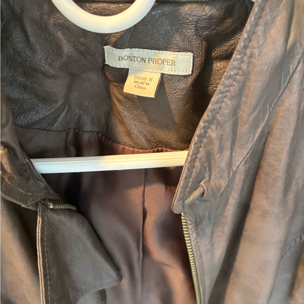 Boston Proper Dark Brown Leather Jacket. Ruffle - Picture 9 of 10